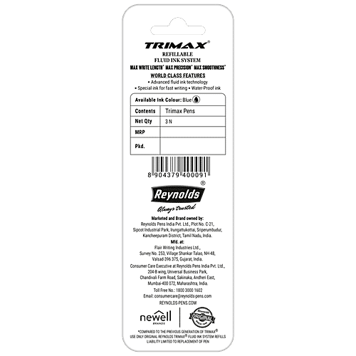 Buy Reynolds Trimax Blister Pen Blue, Smooth To Write Online at Best