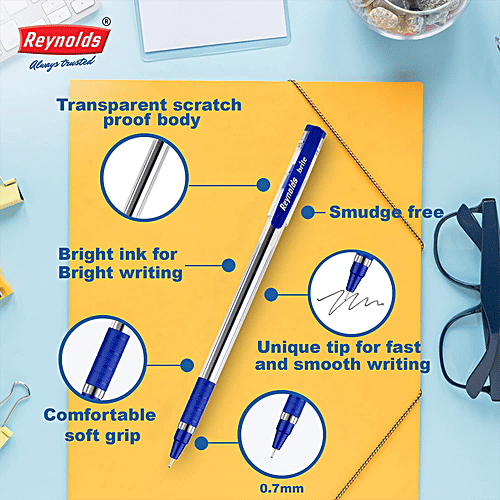 Buy Reynolds Brite Ball Pen Blue, Unique Tip, Smooth To Write Online