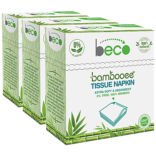 Beco Banbooee Tissue Napkins - 2 Ply, 50 pcs (Pack of 3) 