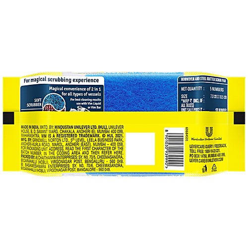 Vim Scrub Magic Nonwoven & Steel Knitted Scrub Pads, 5 pcs  Removes Tough Stains