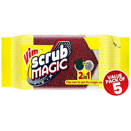 Vim Scrub Magic Nonwoven & Steel Knitted Scrub Pads, 5 pcs  Removes Tough Stains