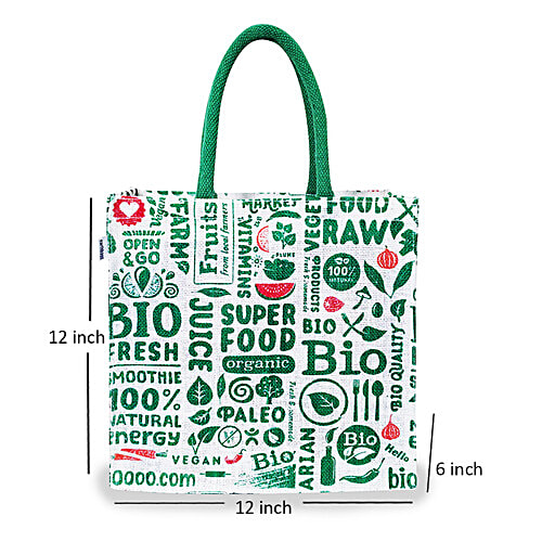 Buy Earthbags Lunch Bag/Gift Bag Jute, Green, Printed, With Padded