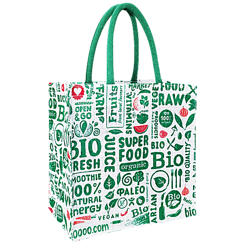Buy Earthbags Lunch Bag/Gift Bag Jute, Green, Printed, With Padded Handles Online at Best