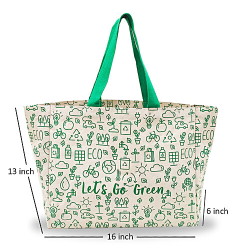 Earthbags Cotton Canvas Shopping Bag/Carry Bag - White Printed, With Flat Webbing Handles, 1 pc  