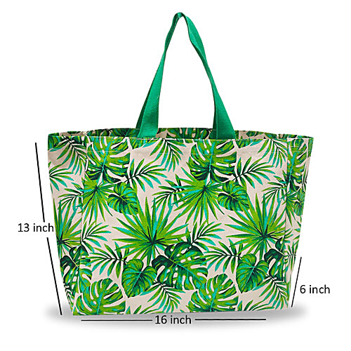 Buy Earthbags Cotton Canvas Shopping Bag/Carry Bag Green Printed