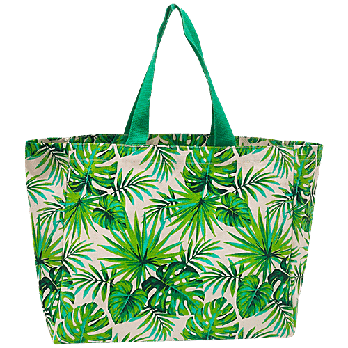 Earthbags Cotton Canvas Shopping Bag/Carry Bag - Green Printed, With Flat Webbing Handles, 1 pc  