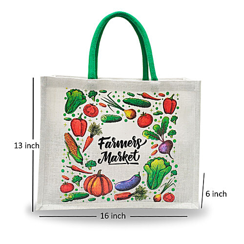 Earthbags Jute Shopping Bag/Carry Bag - Printed, Multicolour, With Padded Webbing Handles, 1 pc