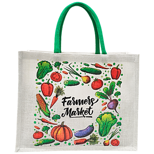 Earthbags Jute Shopping Bag/Carry Bag - Printed, Multicolour, With Padded Webbing Handles, 1 pc