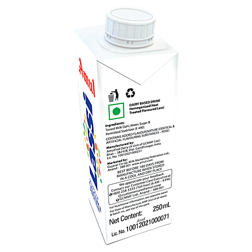 Amul Lassi - Rose Flavour, Source of Calcium & Protein, 250 ml (Pack of 32)