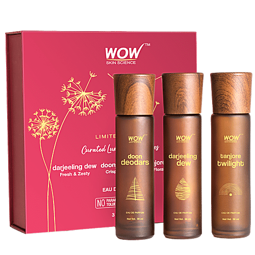 Wow Skin Science Eau De Parfum - Doon Deodars, Darjeeling Dew & Tanjore Twilight, Unisex Perfume, 30 ml (Pack of 3) 