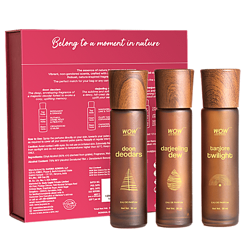 Wow Skin Science Eau De Parfum - Doon Deodars, Darjeeling Dew & Tanjore Twilight, Unisex Perfume, 30 ml (Pack of 3) 