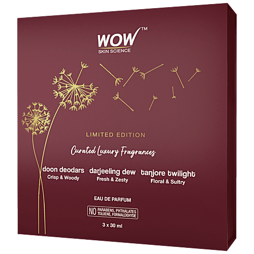 Wow Skin Science Eau De Parfum - Doon Deodars, Darjeeling Dew & Tanjore Twilight, Unisex Perfume, 30 ml (Pack of 3) 