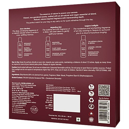 Wow Skin Science Eau De Parfum - Doon Deodars, Darjeeling Dew & Tanjore Twilight, Unisex Perfume, 30 ml (Pack of 3) 