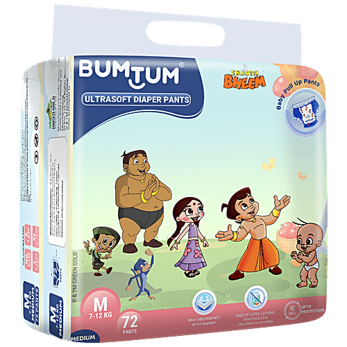 Bumtum Chhota Bheem Baby Diaper Pants - With Leakage Protection, Ultra Soft, Medium, 72 pcs  
