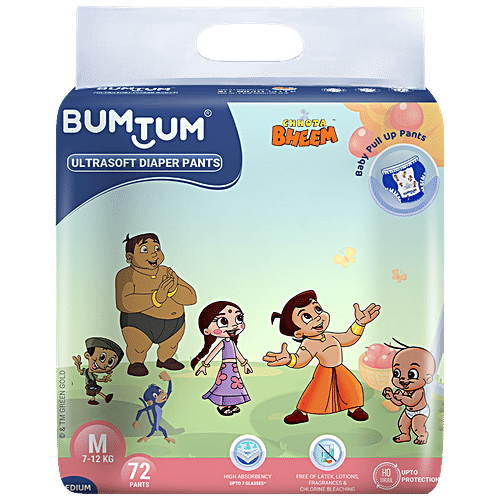 Bumtum Chhota Bheem Baby Diaper Pants - With Leakage Protection, Ultra Soft, Medium, 72 pcs  