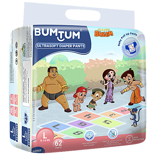 Bumtum Chhota Bheem Baby Diaper Pants - With Leakage Protection, Ultra Soft, Large, 62 pcs  