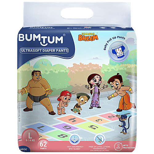 Bumtum Chhota Bheem Baby Diaper Pants - With Leakage Protection, Ultra Soft, Large, 62 pcs  