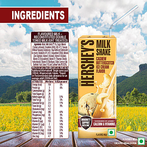 Hershey's Cashew Butterscotch Ice Cream Flavor Milkshake, 180 ml  Enriched With Calcium And Goodness Of Zinc & Vitamins
