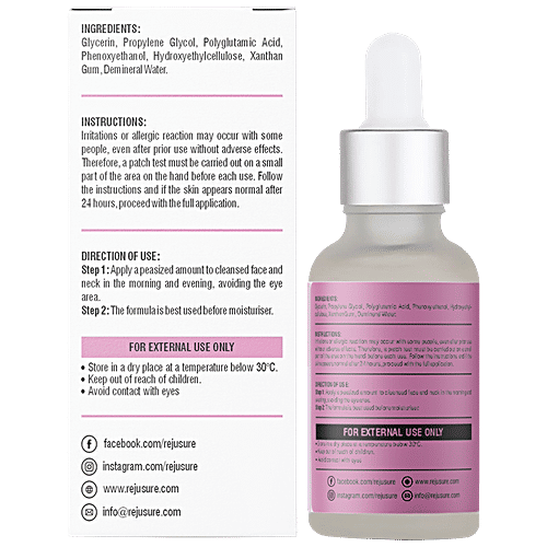 Rejusure Polyglutamic Acid Face Serum - Targets Dehydrated Skin & Helps Maintain Skin, 10 ml  