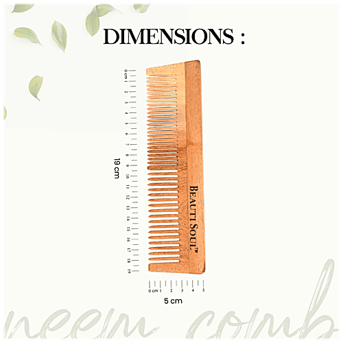 Beautisoul Wooden Neem Wood Comb - Lily, Handmade, Thin & Wide Tooth, 1 pc  