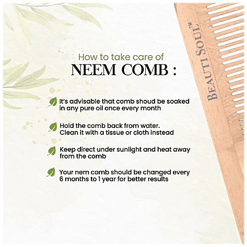 Beautisoul Wooden Neem Wood Comb - Lily, Handmade, Thin & Wide Tooth, 1 pc  