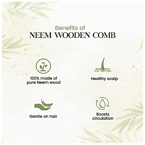 Beautisoul Wooden Neem Wood Comb - Lily, Handmade, Thin & Wide Tooth, 1 pc  
