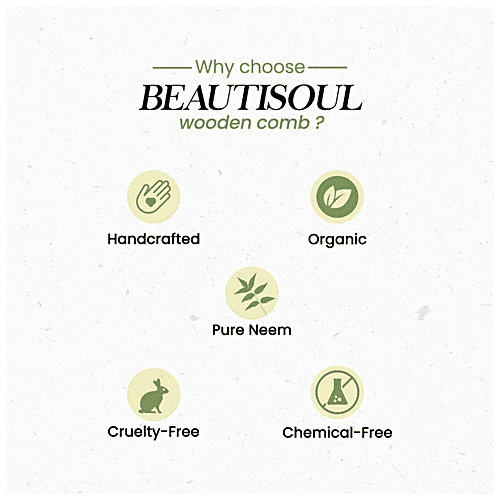 Beautisoul Wooden Neem Wood Comb - Lily, Handmade, Thin & Wide Tooth, 1 pc  