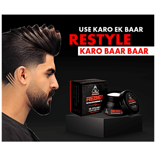 urban gabru Rebel Revolutionizing Hair Styling Clay Wax - For Men, Re-Styleable, Strong Hold, 85 g  