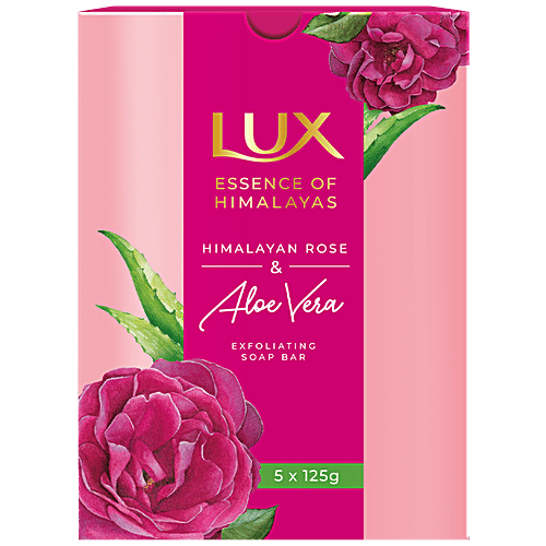 Lux Exfoliating Soap Bar - Rose & Aloevera, Essence Of Himalayas, 125 g (Pack of 5) 