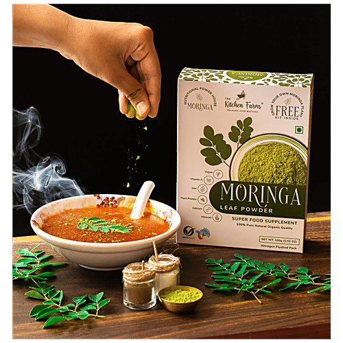 The Kitchen Farms Moringa Leaf Powder - Superfood Supplement, Vegan, Rich In Protein & Vitamins, 100 g Box 