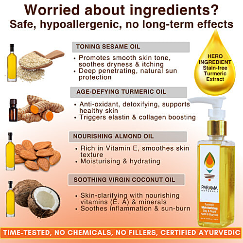 Parama Naturals Turmeric Moisturizing Day & Night Hand & Body Oil - Nourishing, 100 ml  
