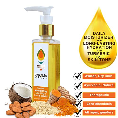 Parama Naturals Turmeric Moisturizing Day & Night Hand & Body Oil - Nourishing, 100 ml  
