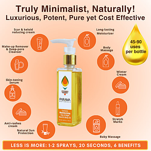 Parama Naturals Turmeric Moisturizing Day & Night Hand & Body Oil - Nourishing, 100 ml  