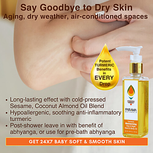 Parama Naturals Turmeric Moisturizing Day & Night Hand & Body Oil - Nourishing, 100 ml  