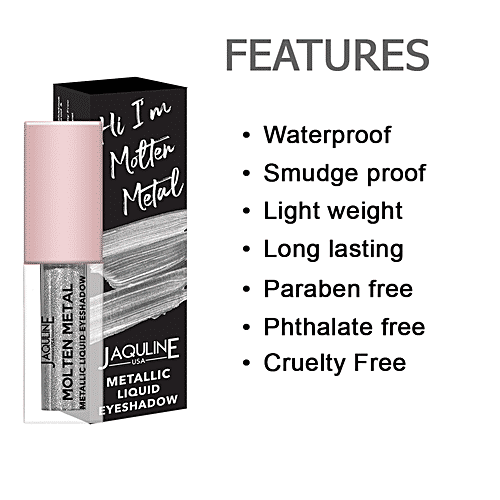 Jaquline USA Molten Metal Metallic Liquid Eyeshadow - Smudge & Water Proof, 4.5 ml Silver Dreams 