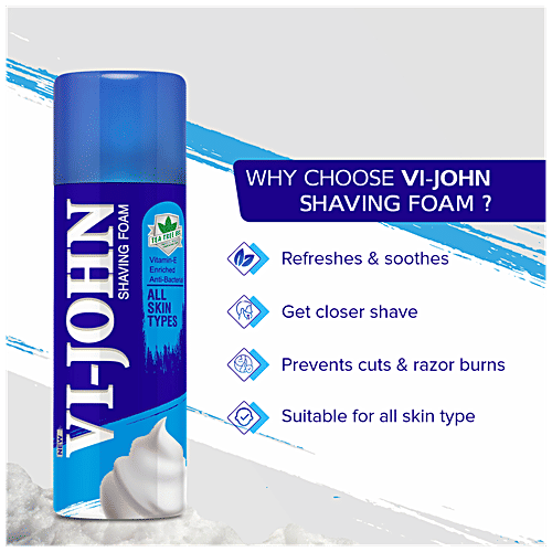 VI-JOHN  Shaving Foam - Tea Tree Oil, Prevents Cuts & Razor Burns, For All Skin Types, 50 g  