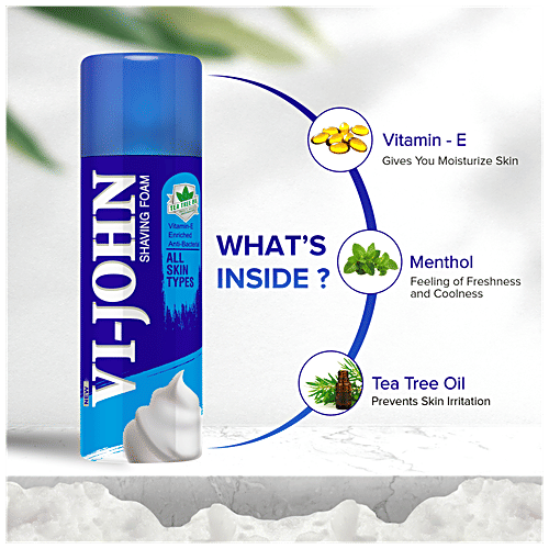 VI-JOHN  Shaving Foam - Tea Tree Oil, Prevents Cuts & Razor Burns, For All Skin Types, 50 g  