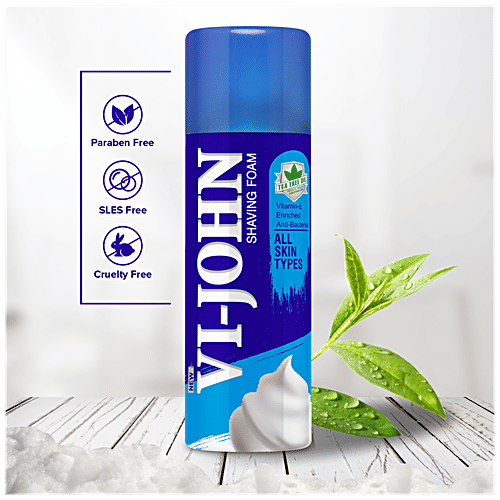 VI-JOHN  Shaving Foam - Tea Tree Oil, Prevents Cuts & Razor Burns, For All Skin Types, 50 g  