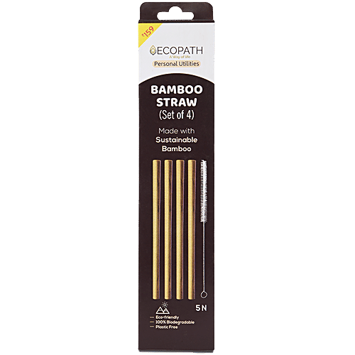 Ecopath Bamboo Straw With Cleaning Tool - Eco Friendly, 5 pcs  