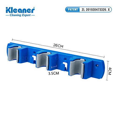 Kleaner Mop & Broom Holder With 3 Slots, 1 pc  2 Hooks, 3 Grippers, High Quality Plastic, Sturdy, Durable