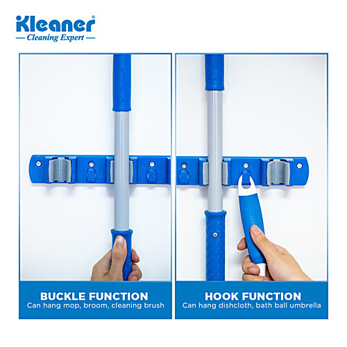 Kleaner Mop & Broom Holder With 3 Slots, 1 pc  2 Hooks, 3 Grippers, High Quality Plastic, Sturdy, Durable