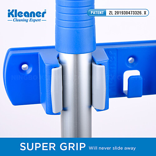 Kleaner Mop & Broom Holder With 3 Slots, 1 pc  2 Hooks, 3 Grippers, High Quality Plastic, Sturdy, Durable