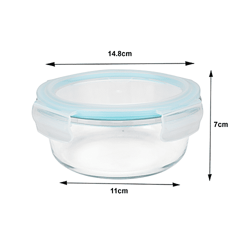 bb home Glass Lunch Box/ Storage Borosilicate Container With Lid - Round, Assorted Colour, 640 ml  