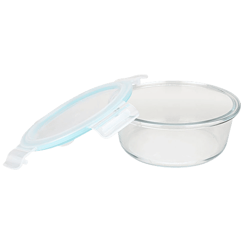 bb home Glass Lunch Box/ Storage Borosilicate Container With Lid - Round, Assorted Colour, 640 ml  