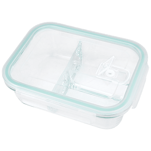 bb home Glass Lunch Box/ Storage Borosilicate Container With Lid 3 Compartment - Rectangle, Assorted Colour, 980 ml  