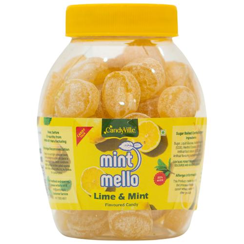 CandyVille Mint Mello Flavoured Candy - Lime & Mint, Refreshing Taste, 300 g Jar 