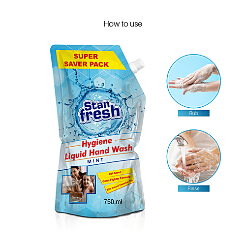 Stanfresh Hygiene Liquid Hand Wash - With Natural Essential Oils, Germ Fighter Formula, Mint, 750 ml (Pack of 2) 