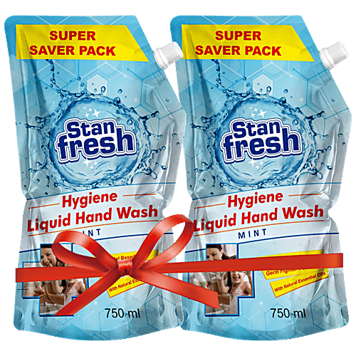 Stanfresh Hygiene Liquid Hand Wash - With Natural Essential Oils, Germ Fighter Formula, Mint, 750 ml (Pack of 2) 