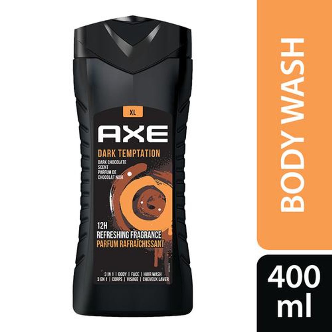 Axe Dark Temptation XL Body Wash - For Men, Dark Chocolate Scent, Long-Lasting Fragrance, 400 ml 