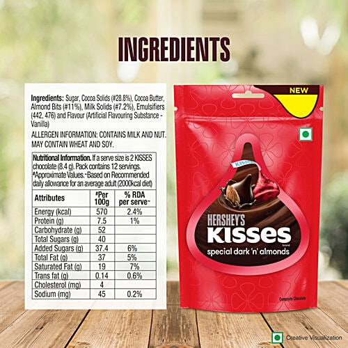Hershey's Kisses Special Dark 'N' Almonds Chocolate, 100.8 g  Melt-In-Mouth Chocolates